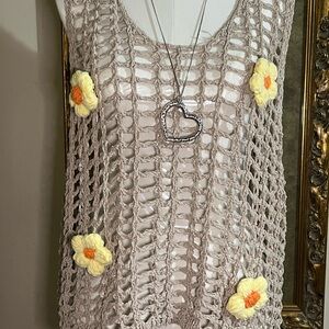 POL Crochet Tank Top‎ with Floral Accents